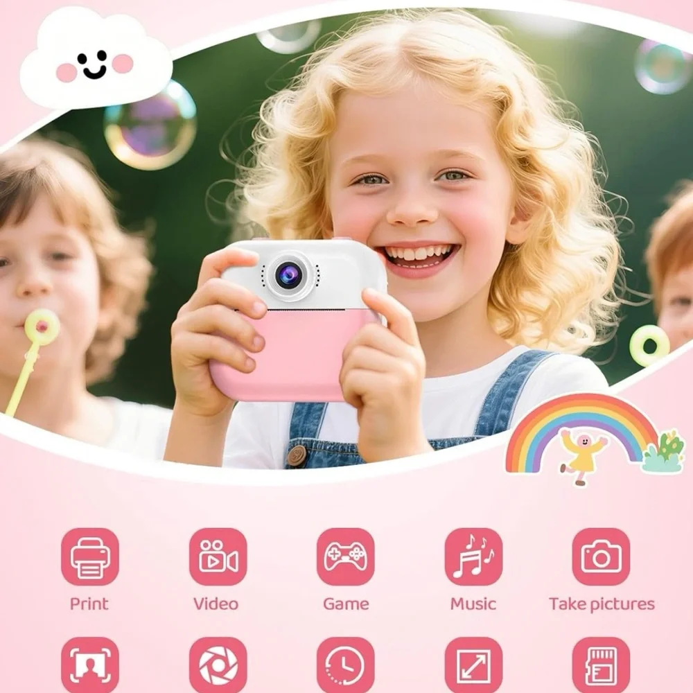 Kids Instant Print Camera - Pink & White